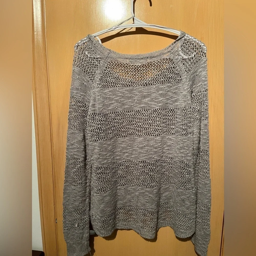 Pink Republic Lightweight Crochet Style Sweater Gray Long Sleeve Women’s Size XL